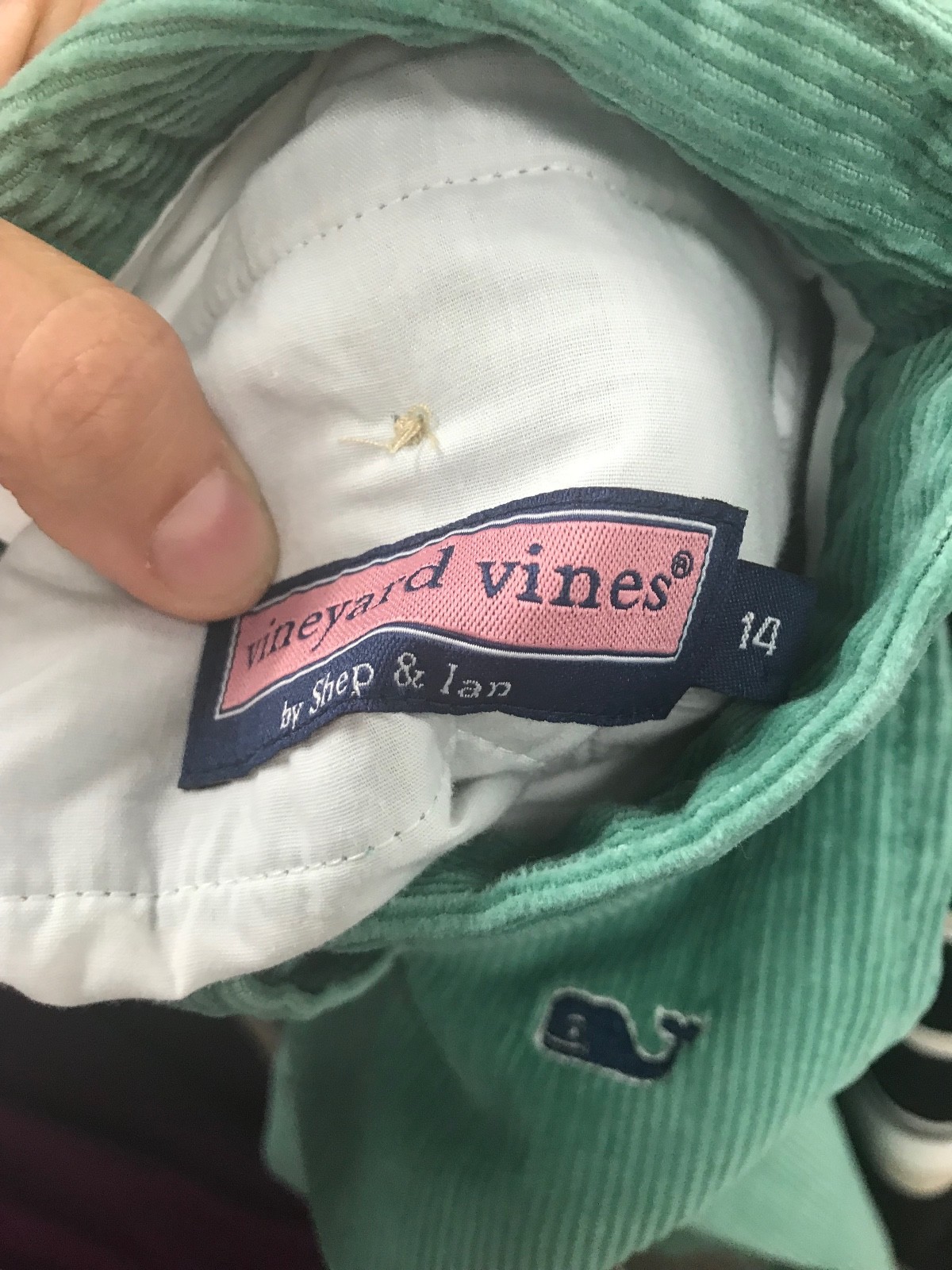 Vineyard Vines BOYS Pants 14 Green Corduroy Classic Whale Logo
