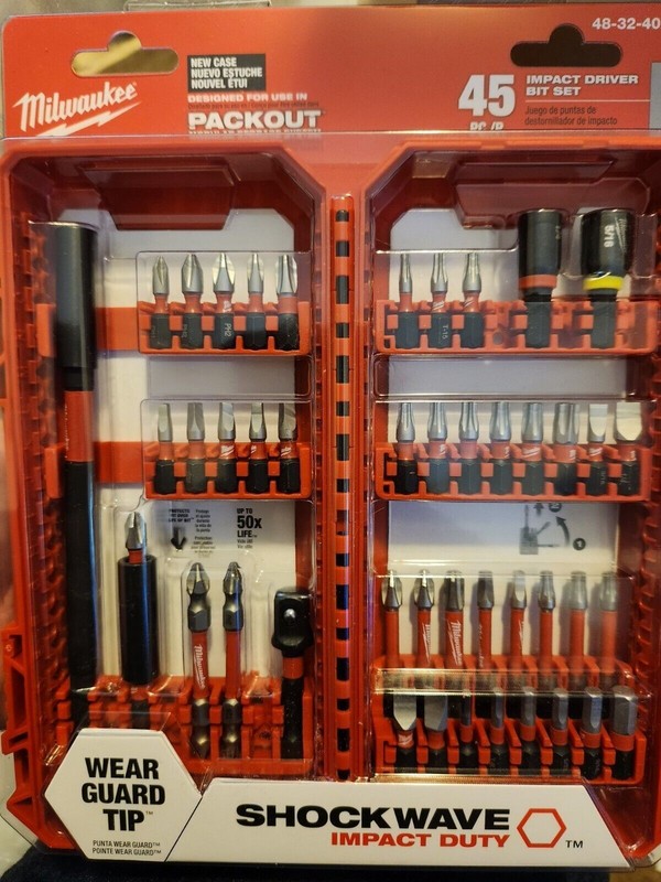 Milwaukee 45 Piece Screw Driver Drill Bit Set Impact Duty SHOCKWAVE Alloy Steel eBay