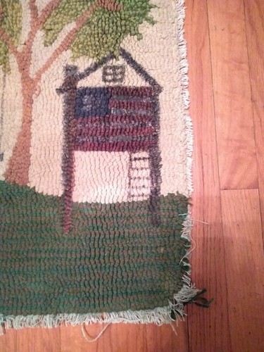 Vintage Primitive Farmhouse wool Hook hooked Rug sheep Americana 2 x 3