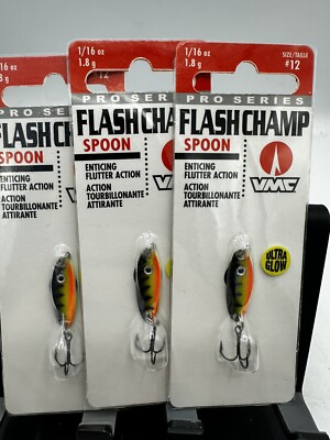 3X VMC UV Flash Champ 1/16 Spoon GLOW HOT PERCH FCS116GHP Ultra Glow Ice Fish