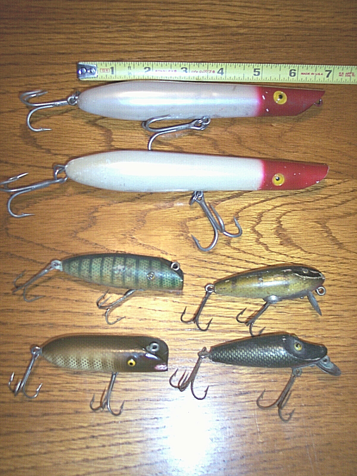 6 Vintage Fishing Lure Lot Wooden Lure Cordell Pencil Popper 6.5