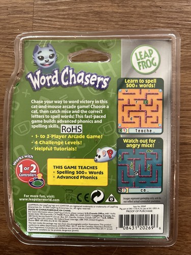 Leapfrog Leapster Word Chasers Game Cartridge 1st-4th Grade Learning Cat Mouse