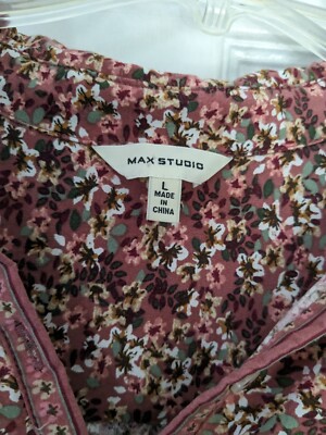 Max Studio Tunic Classic Peasant Cottage Core 1/4 Button Up 3/4 Sleeve Size L