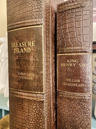 Set of 2 Decorative Antique Book Hollow Interior Latched Storage Boxes Stackable