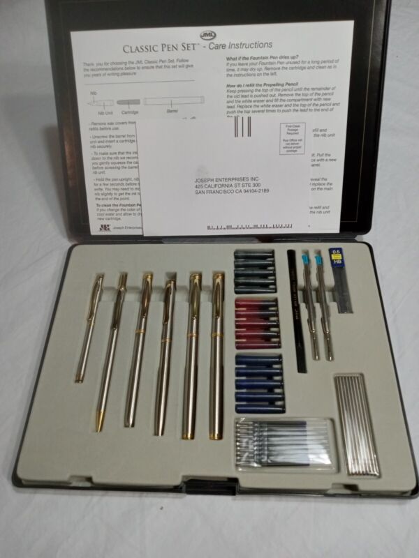JML Classic Pen Set Various Ink Pens & Pencil 66 Piece Refill Storage Carry Case
