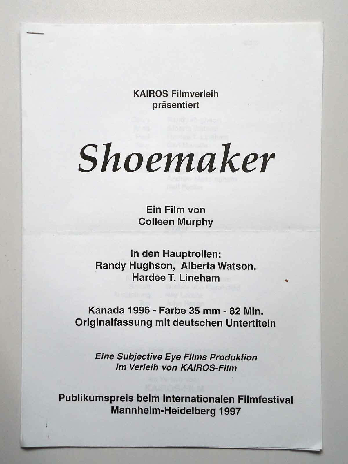 Shoemaker - Colleen Murphy - Randy Hughson - Alberta Watson - Presseheft