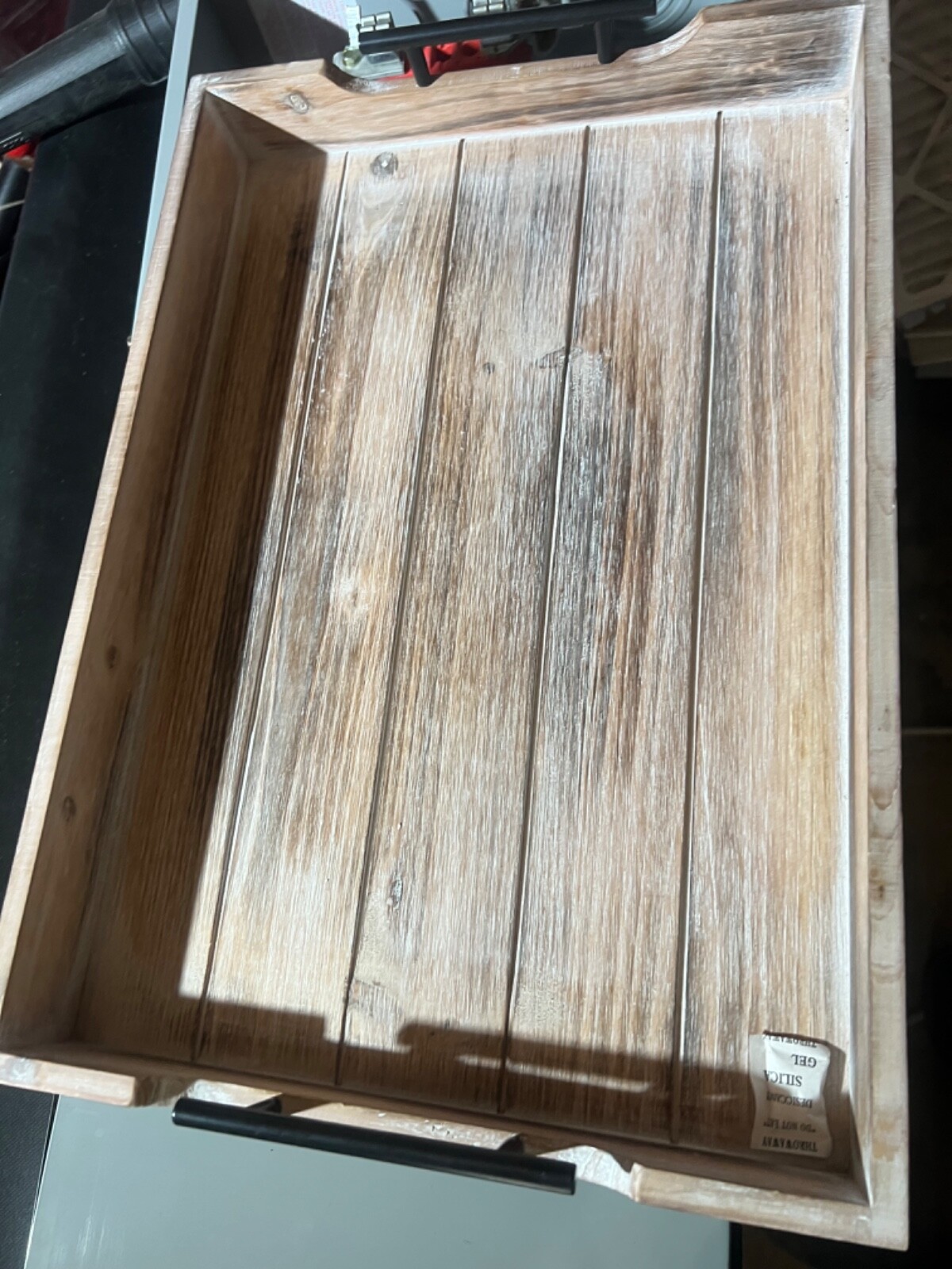 Rustic Wooden Coffee Serving Tray Table,  Wood Tray with Handles