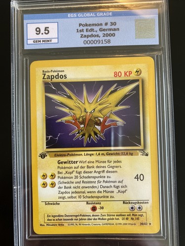 Pokemon Karte - Zapdos - EGS 9,5 - 1. Edition - 1562 Fossil