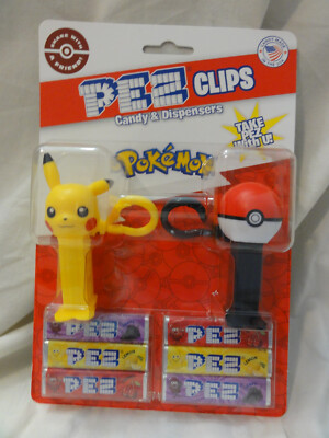 PEZ Set of 2 Keychain Pokemon ~ Pikachu & Poké Bal ~ New On Card