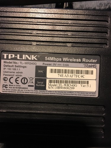 TP-Link 54 Mbps 4-Port 10/100 Wireless G Router TL-WR340G