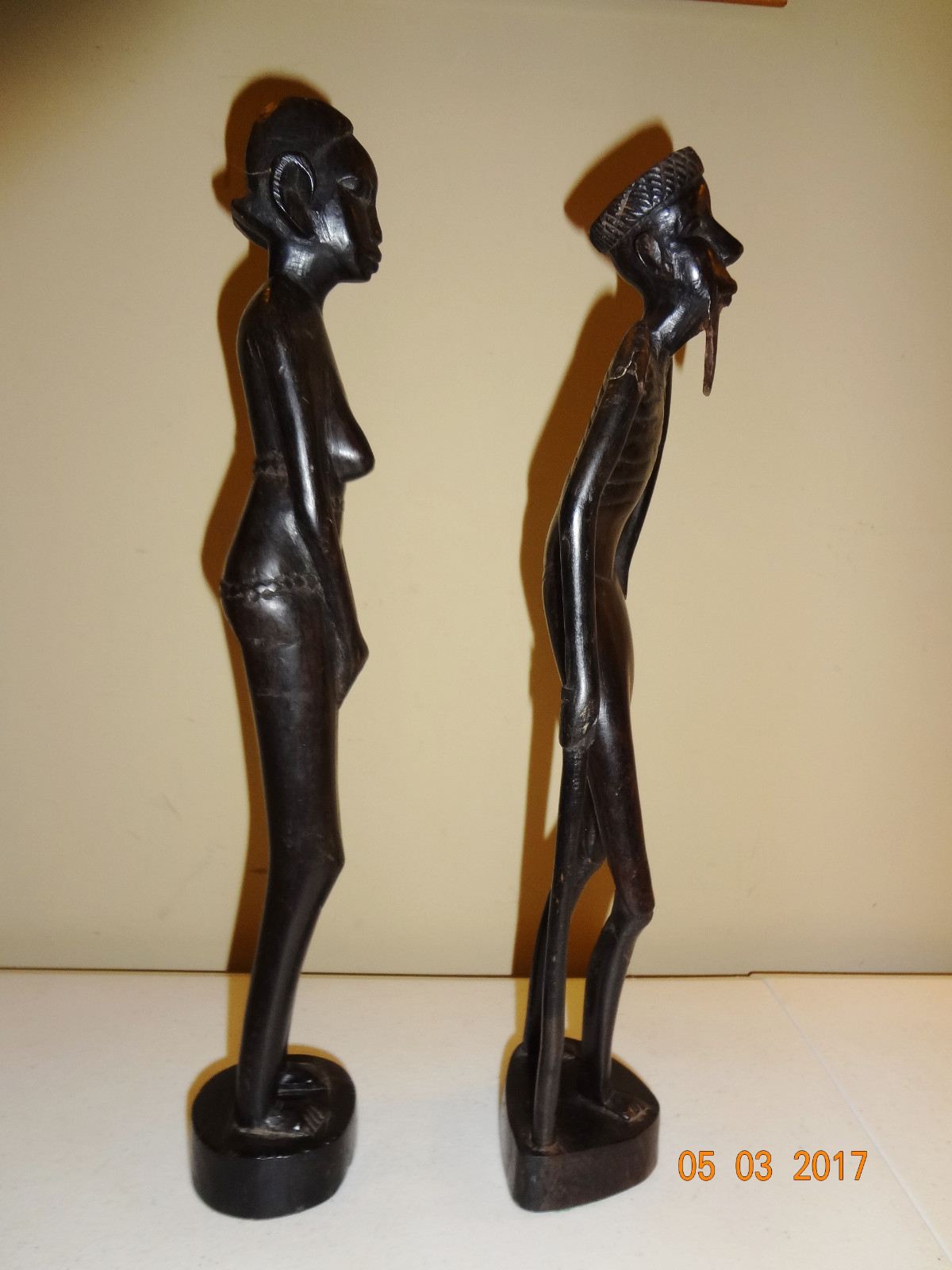 Pair of Carved Wood Tribal Ethnic Statue Figurines