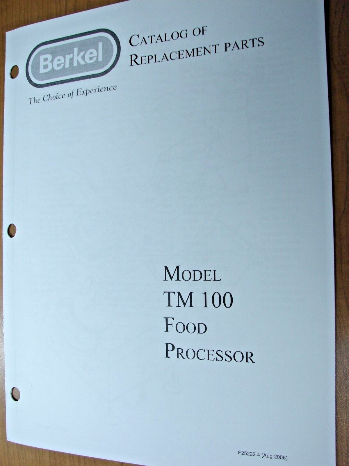 Berkel Model TM 100 Food Processor Catalog Of Replacement Pa