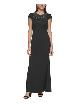 

VINCE CAMUTO Женское эластичное вечернее платье с короткими рукавами и жемчужным вырезом в полный рост, Черный