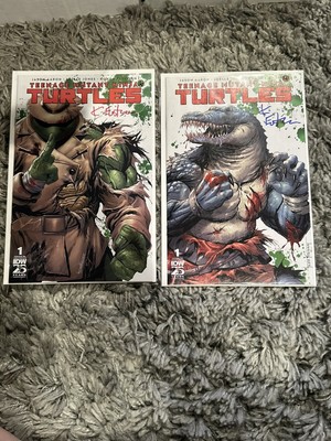 TMNT #1 SDCC Battle Damage Leatherhead Disguised Raphael Trade Set Signed Easman