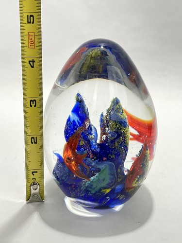 Art Glass Egg Swimming Fish Tank with Coral Paperweight Modern Art Design