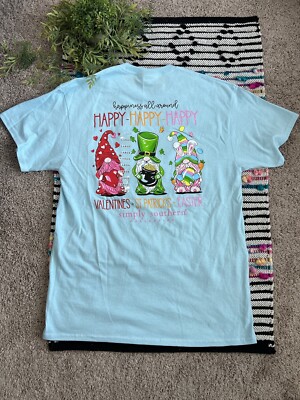 Simply Southern NWOT Gnomes Happy Everything Easter Valentine Tee Shirt Sz L