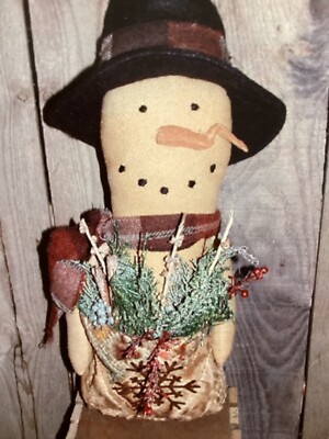 PATTERN Primitive Stumpy Christmas Snowman Doll & Greens NEW Lucy s Lazy Dayz