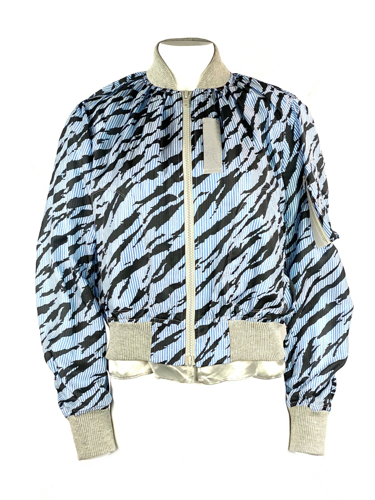 sacai luck ストライプジャケット Sacai Luck Light Blue Zebra Striped Bomber Jacket Size 2 | eBay