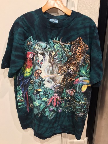 VINTAGE Habitat XCV Double Sided Rainforest Green Tie Dye T