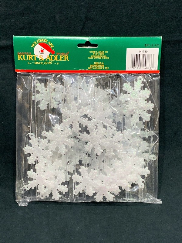 Brand New Vintage Kurt S Adler Glitter Snowflake Garland 9 Foot Trim Christmas