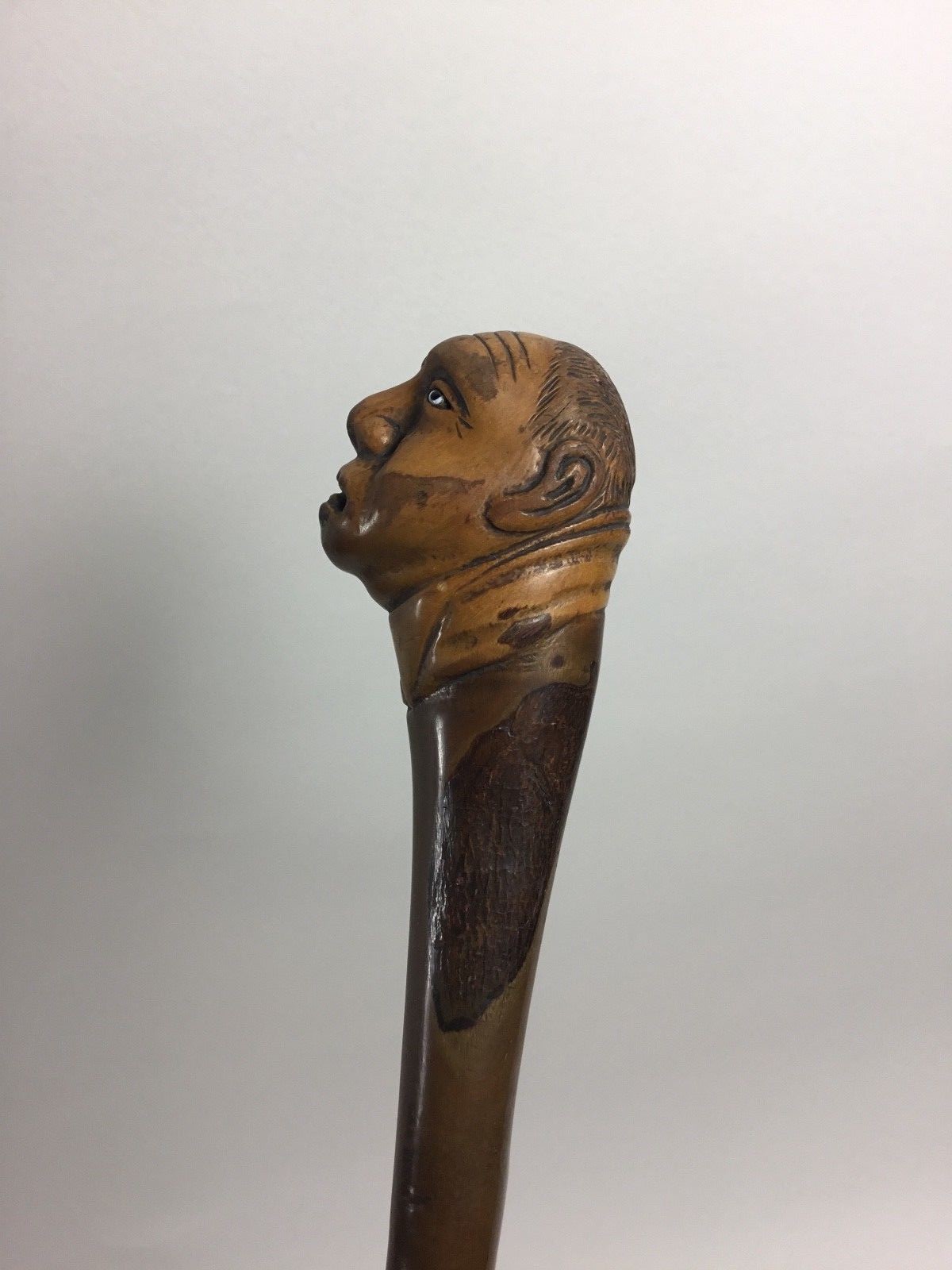 Antique  Folk Art Cane Walking Stick Hand Carved mans head