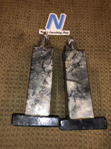 Genuine Onyx Horse Head Bookends - Chess Piece Design Grey/Black