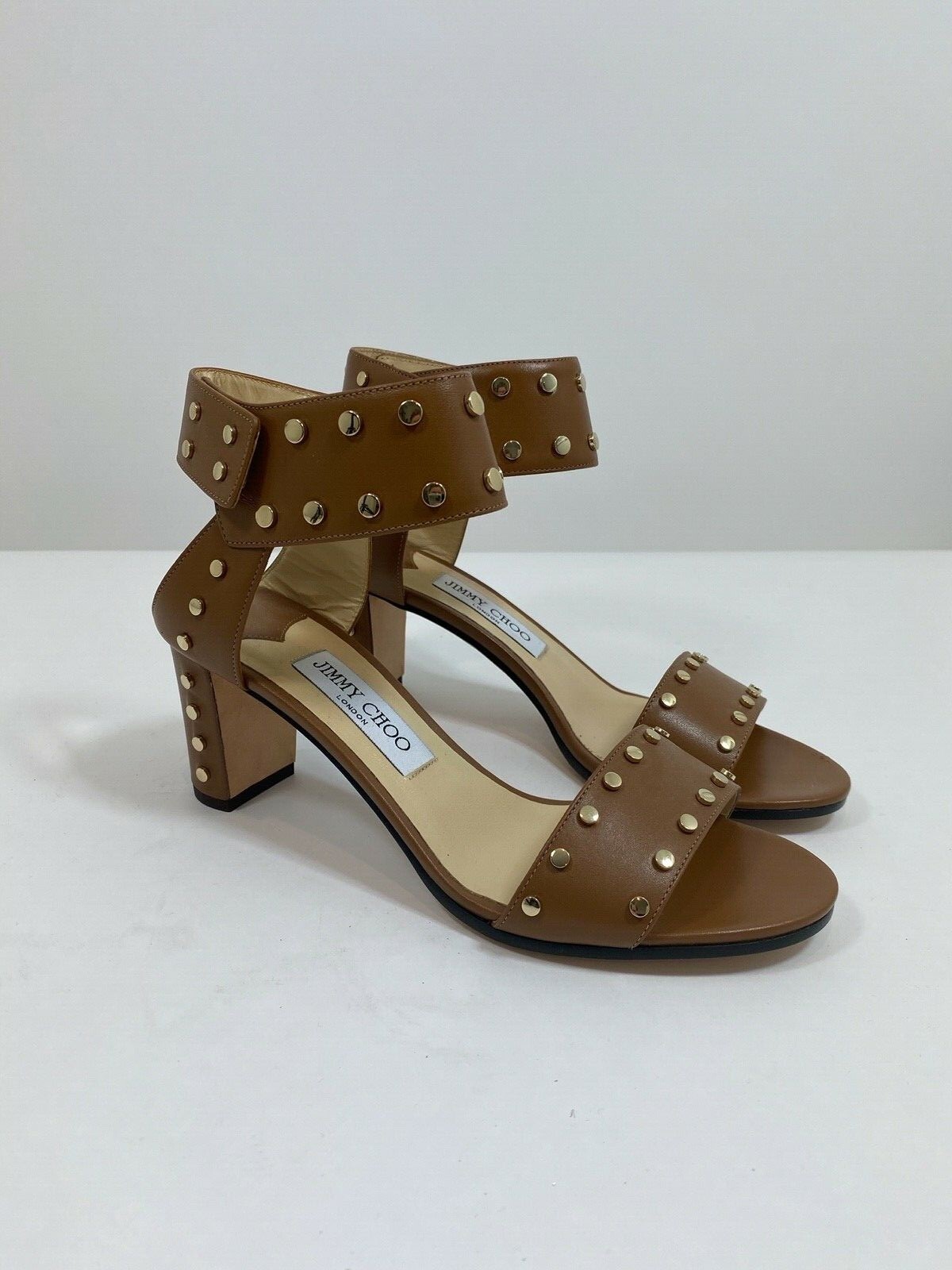NWOB JIMMY CHOO Leather Stud Veto 65 Sandals in Brown Size 38.5 850