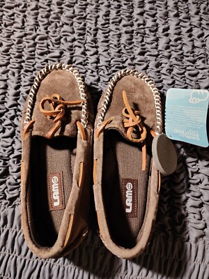 Lamo kids brown suede mocassins slippers size 2Y