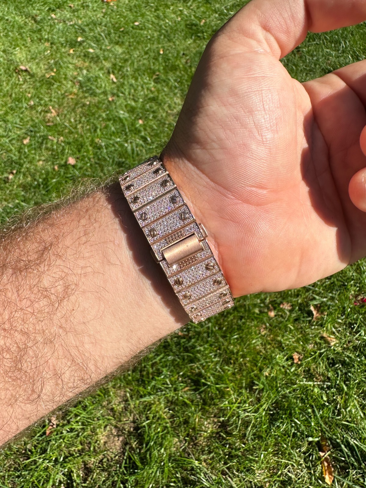 Pre-owned Hip Hop Real Mens Moissanite 14k Rose Gold Watch Iced Automatic Movement Hiphop Skeleton