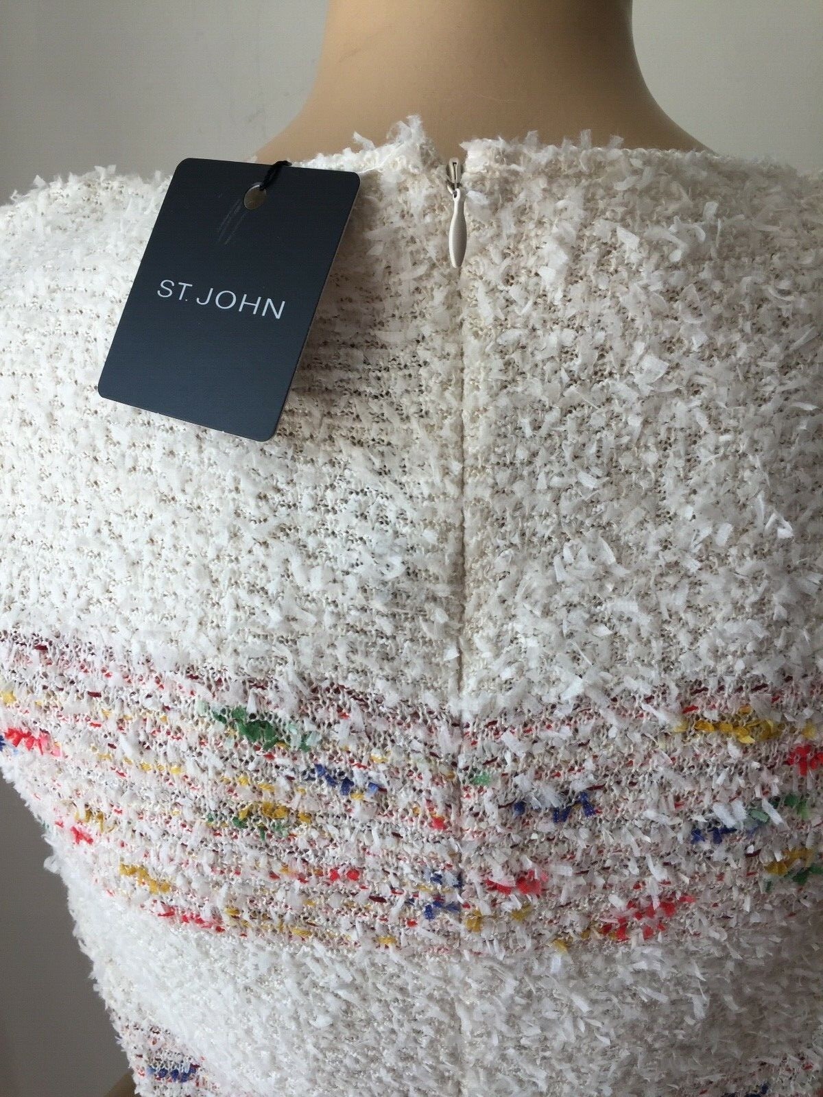 Pre-owned St John Knit Sz 12 Dress Tweed White Cream Multi In Yellow