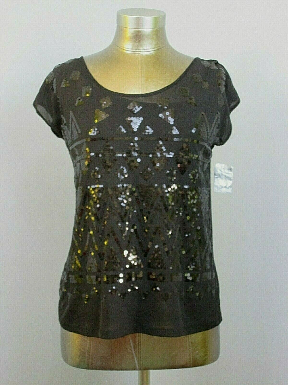 人気ブランドバ40代 Size Womens Sequins Top Sheer Black INC NWT XS w 36 Chest トップス