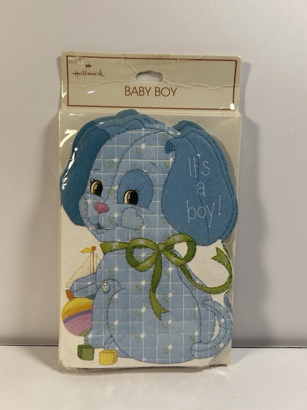 Vintage Hallmark Baby Boy Birth Announcements Blue Puppy Theme