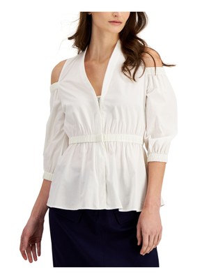 Женский белый пуловер без подкладки с баской и рукавом 3/4 от DONNA KARAN NEW YORK, L