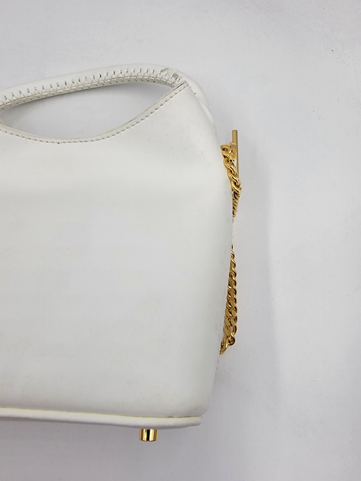 Elleme Leather Handle Bag Women's White Gold Chain Strap Magnetic Snap Closure - Picture 10 of 12