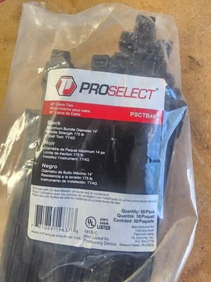 Pro Select PSCTB48 High Tensile Strength 175 lb 48'' Cable Ties Black Pack Of 50