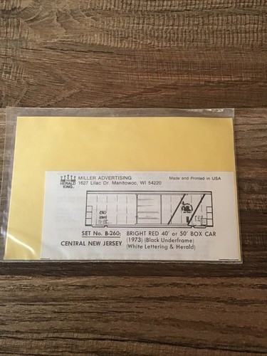 Herald King HO Scale Decal B-260: Central New Jersey 40' or
