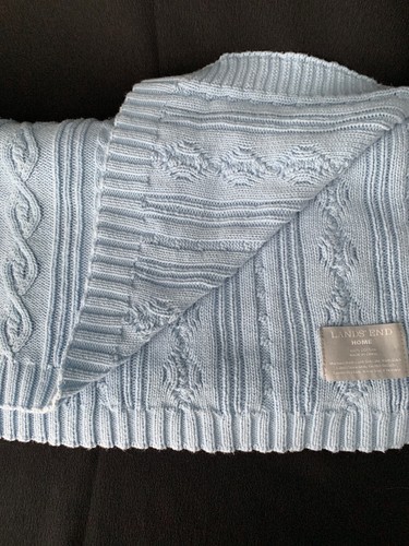 LANDS END Home Blue Cable Knit Baby Blanket