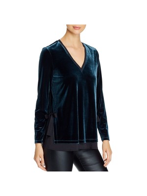 Женский бирюзовый топ с длинным рукавом и V-образным вырезом NIC + ZOE XS