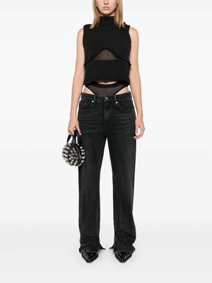 Pre-owned Alexander Wang - Women Slit Hem Jean Prestyle Hotfix Mesh Undie In 015 Grey Aged