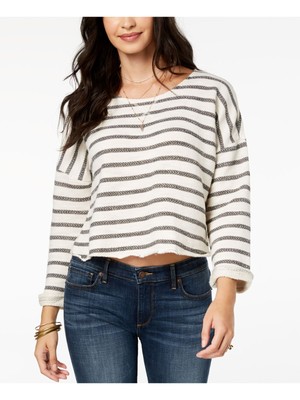 Женский свитер LUCKY BRAND в полоску цвета слоновой кости с длинным рукавом и драгоценным камнем на шее L