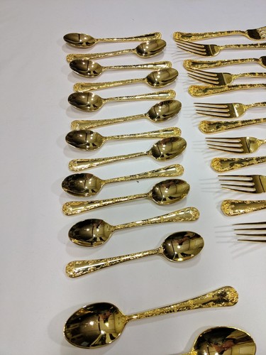 Wm Rogers & Sons Gold Plated Flatware Set Service for 12 Enchanted Rose Pattern