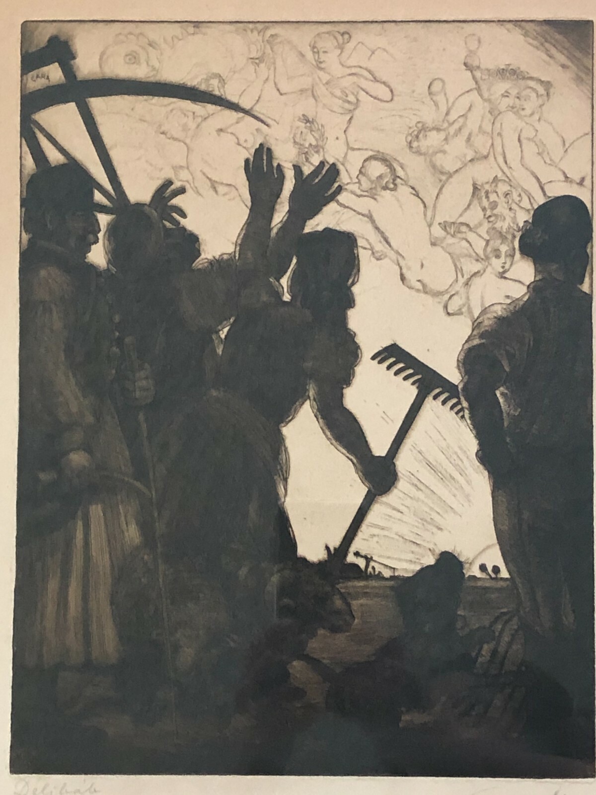 GARA ARNOLD SIGNED FANTASY SURREALISM ENGRAVING PRINT 'DELIBAB' 19TH CENTURY 