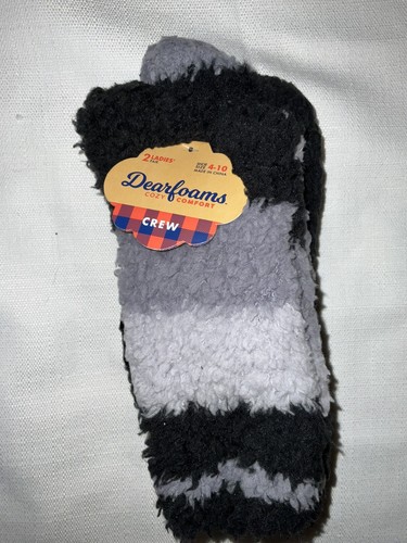 2 Pack Dearfoam Cozy Comfort Slipper Sock, Crew, NWT, Black/Gray