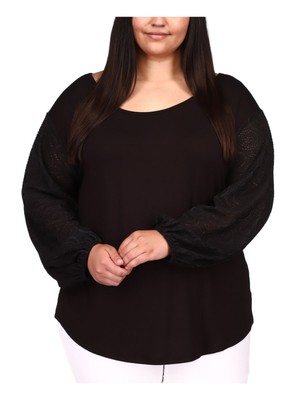 Женская черная блузка MICHAEL MICHAEL KORS с эластичными рукавами, связанная крючком, Плюс 0X