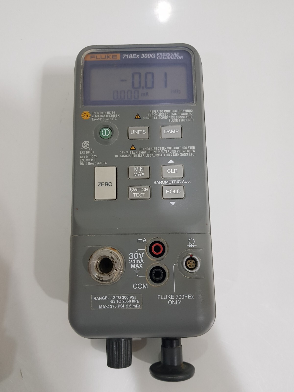 Fluke 718EX 300 Intrinsically Safe Pressure Calibrator, -12 to 300