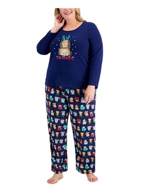 

FAMILY PJs Женская синяя футболка Топ Прямые брюки Пижамы Plus, Синий