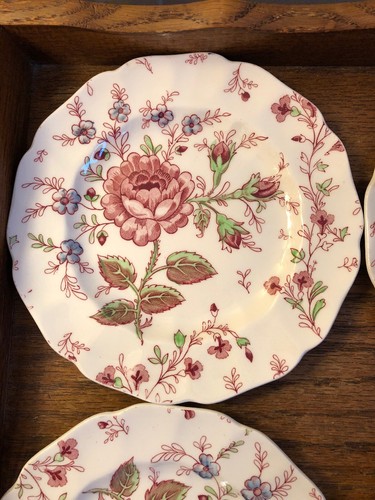 4 Johnson Brothers Rose Chintz 6.25” Bread & Butter Plates England Flower Logo