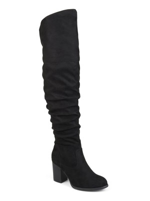 

JOURNEE COLLECTION Женские черные сапоги для верховой езды Kaison с широкой икрой на блочном каблуке, Черный, KAISON-BLK-080WC