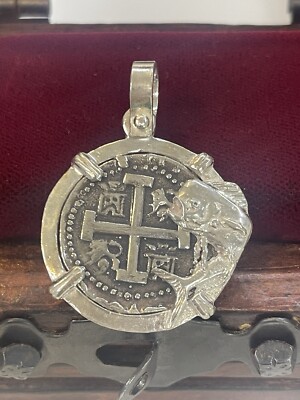 ATOCHA Solid Silver Coin  Pendant Handmade From Atocha Silver In Fish Bezel 30mm