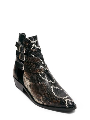 ALLSAINTS Женские коричневые кожаные ботильоны со змеиным принтом Naomi Toe на наборном каблуке 36
